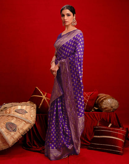 Violet Silk Woven Banarasi Saree