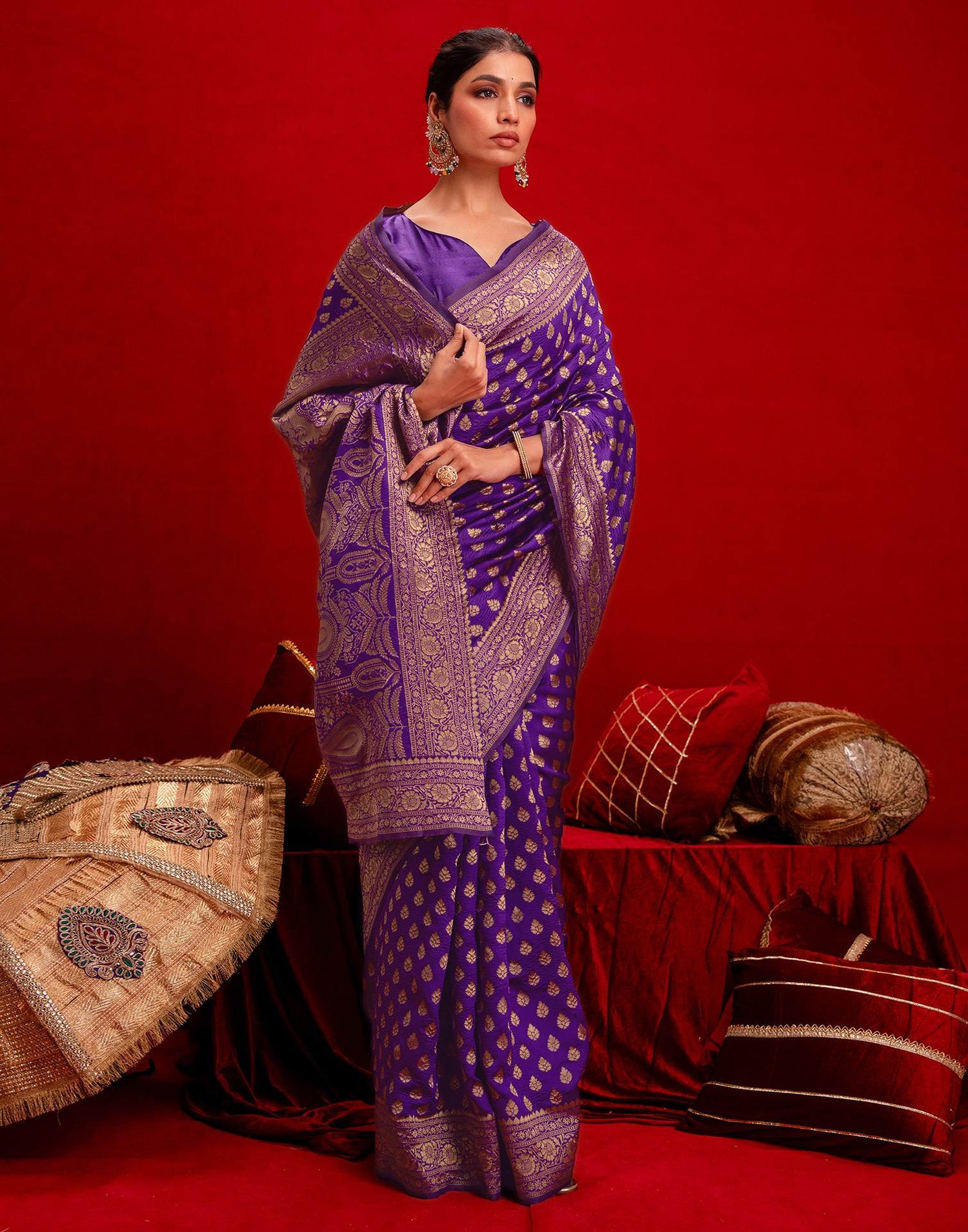 Violet Silk Woven Banarasi Saree