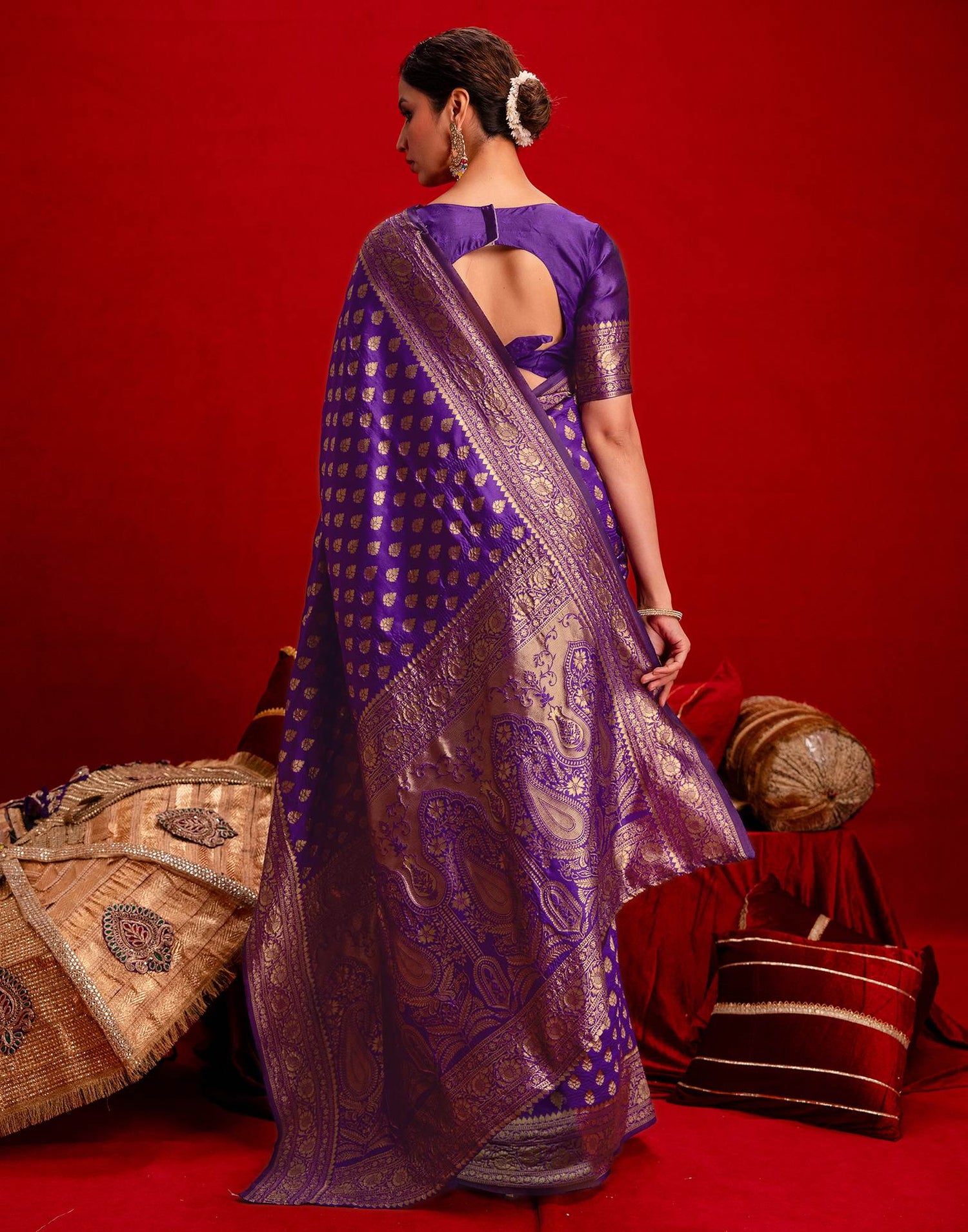 Violet Silk Woven Banarasi Saree