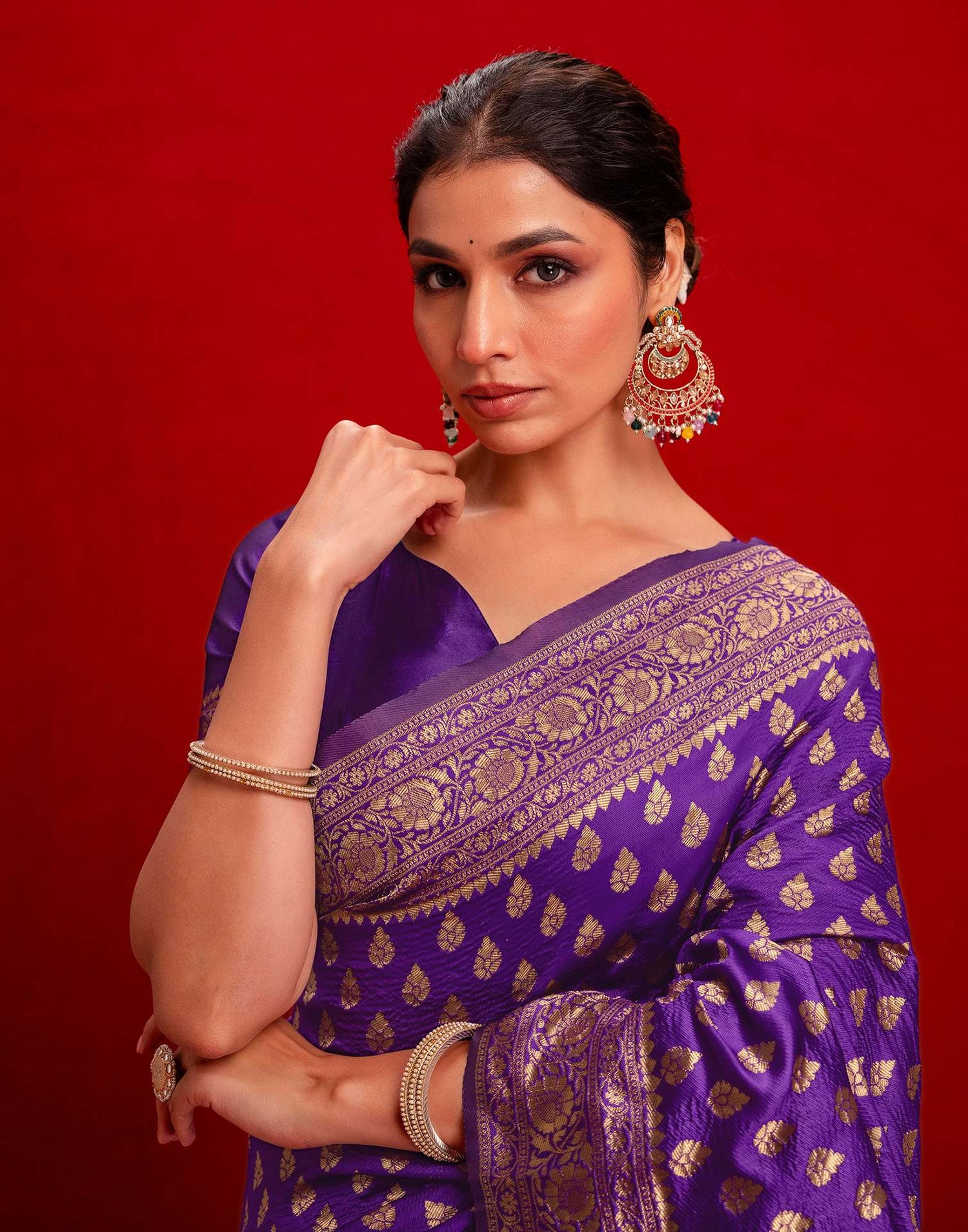 Violet Silk Woven Banarasi Saree