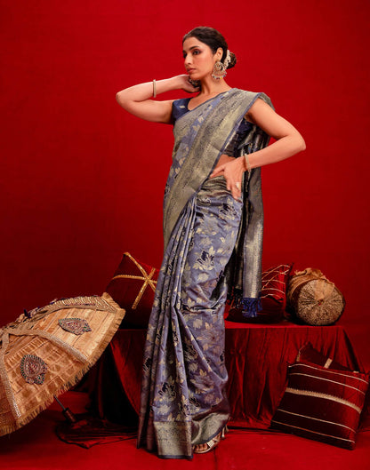 Light Purple Chanderi Cotton Woven Banarasi Saree