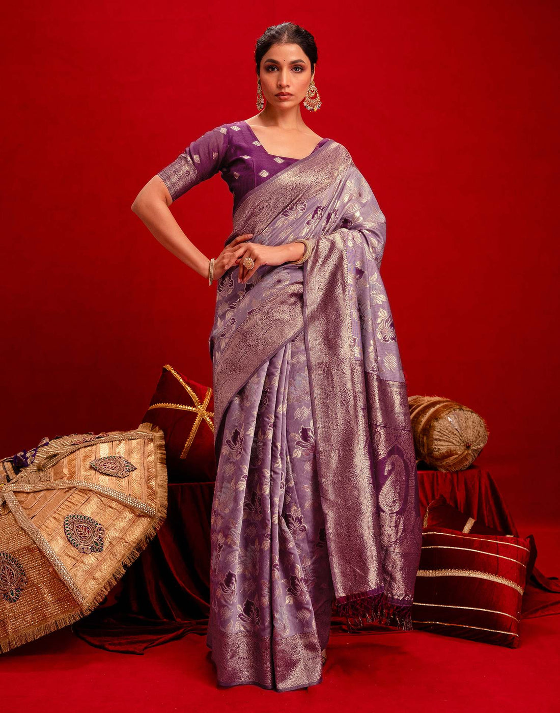 Magenta Chanderi Cotton Woven Banarasi Saree