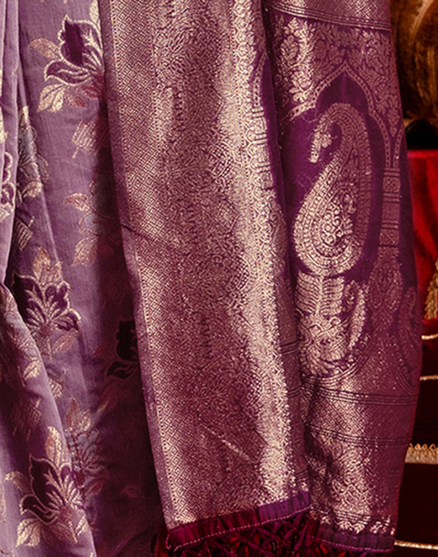 Magenta Chanderi Cotton Woven Banarasi Saree