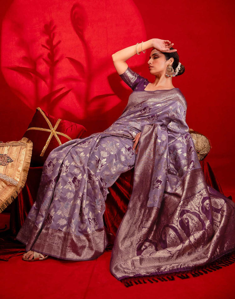 Magenta Chanderi Cotton Woven Banarasi Saree