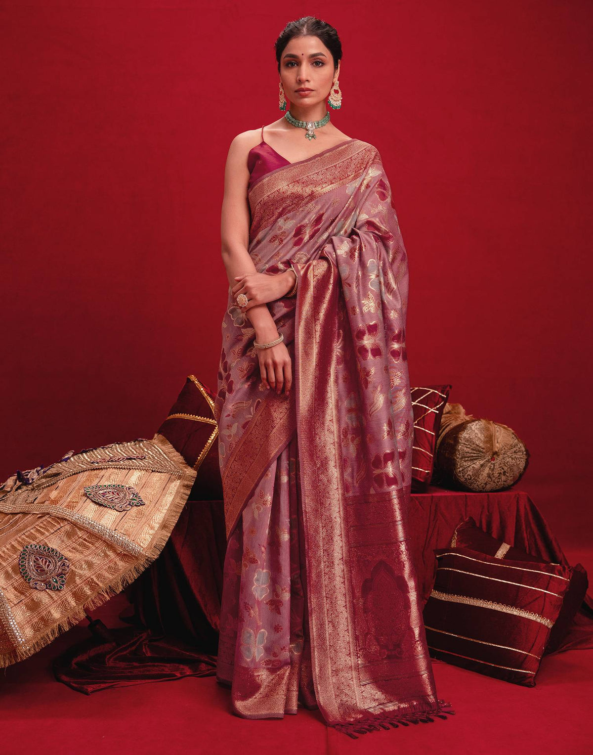 Pink Chanderi Cotton Woven Banarasi Saree