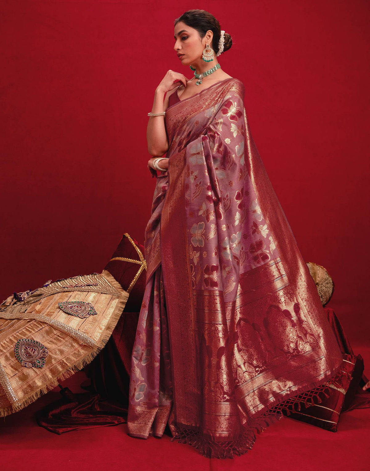 Pink Chanderi Cotton Woven Banarasi Saree