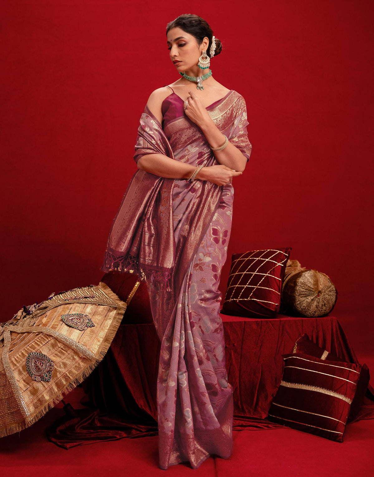 Pink Chanderi Cotton Woven Banarasi Saree