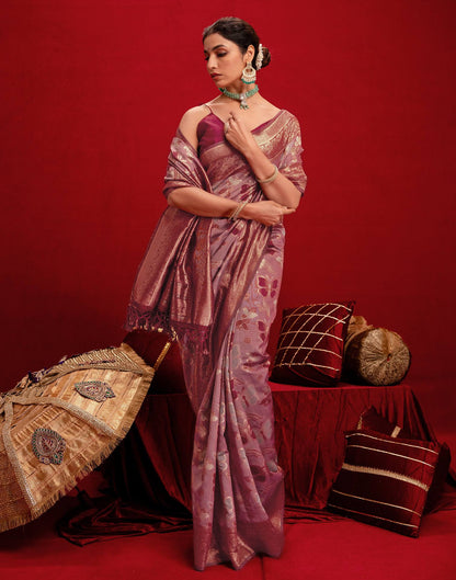 Pink Chanderi Cotton Woven Banarasi Saree