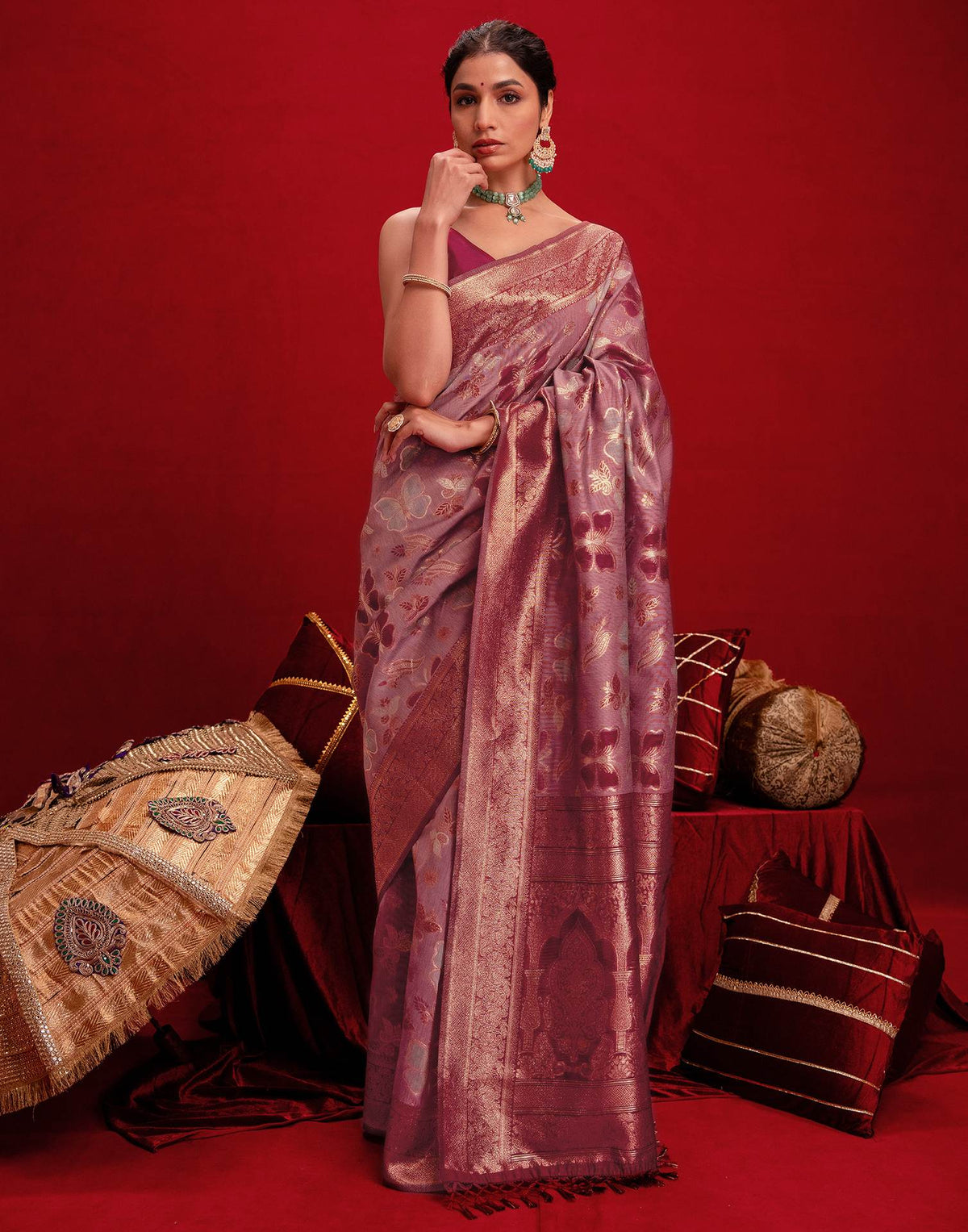 Pink Chanderi Cotton Woven Banarasi Saree