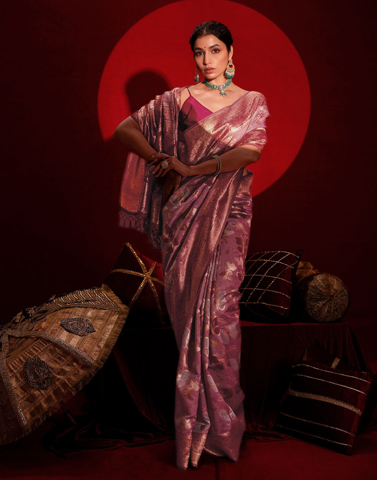Pink Chanderi Cotton Woven Banarasi Saree