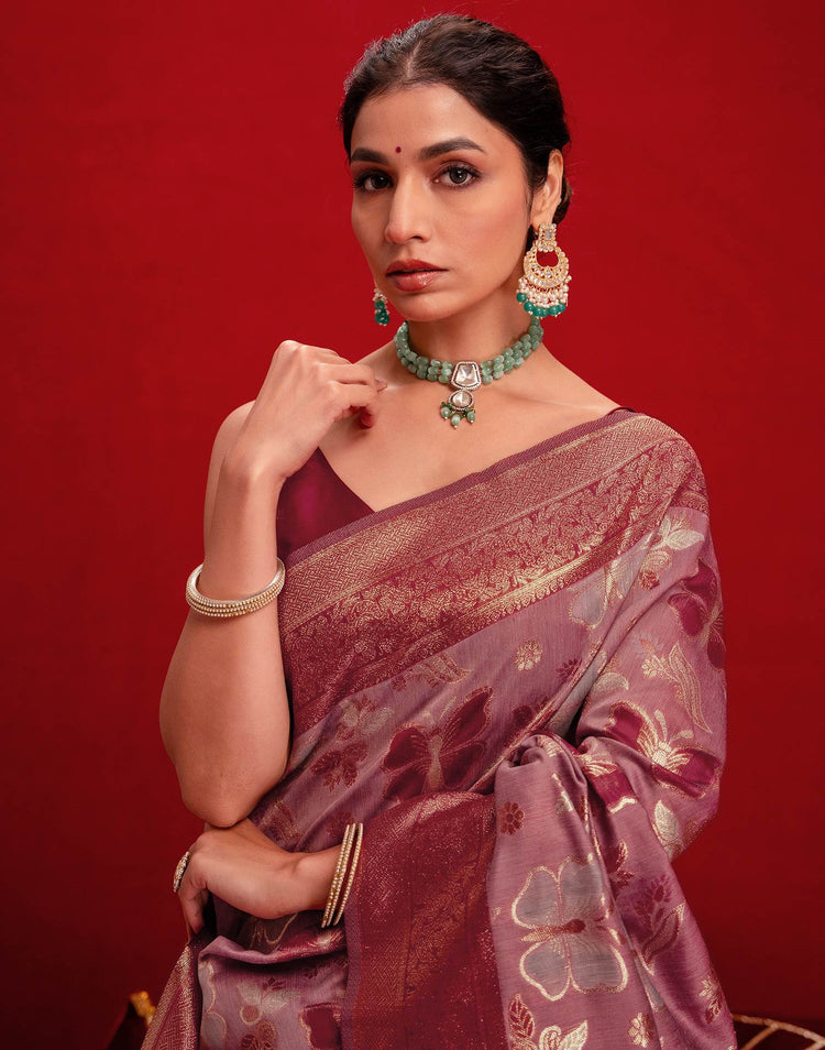 Pink Chanderi Cotton Woven Banarasi Saree