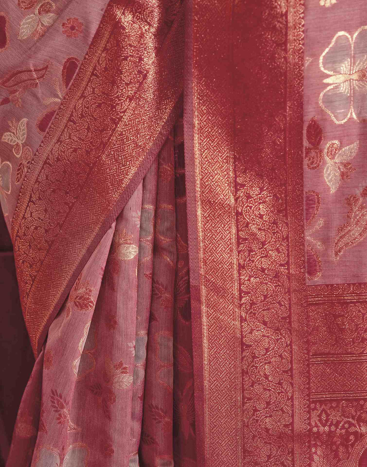 Pink Chanderi Cotton Woven Banarasi Saree