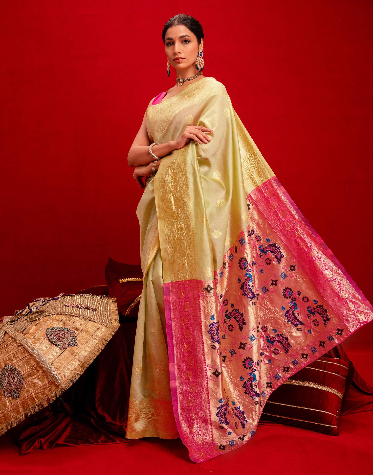 Pista Green Silk Woven Paithani Saree