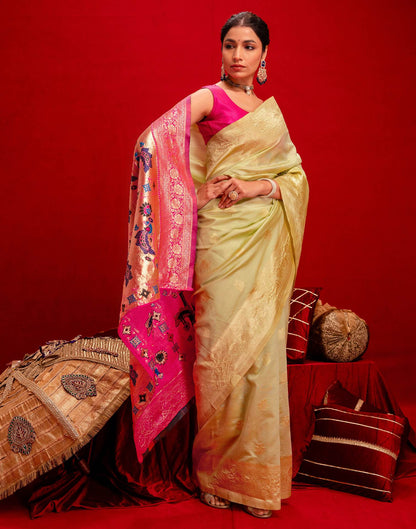 Pista Green Silk Woven Paithani Saree