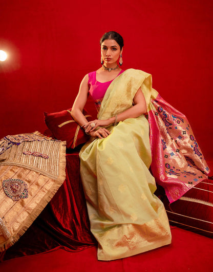 Pista Green Silk Woven Paithani Saree