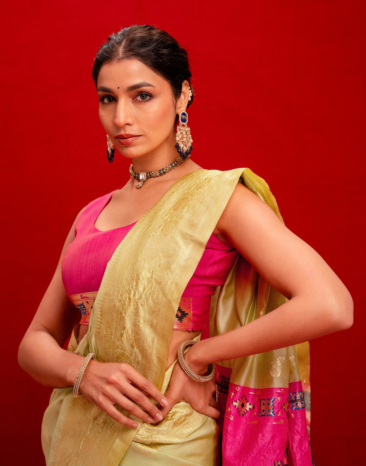 Pista Green Silk Woven Paithani Saree