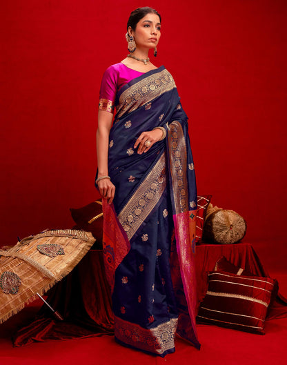 Navy Blue Silk Woven Paithani Saree