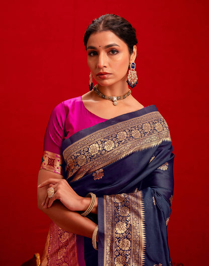 Navy Blue Silk Woven Paithani Saree