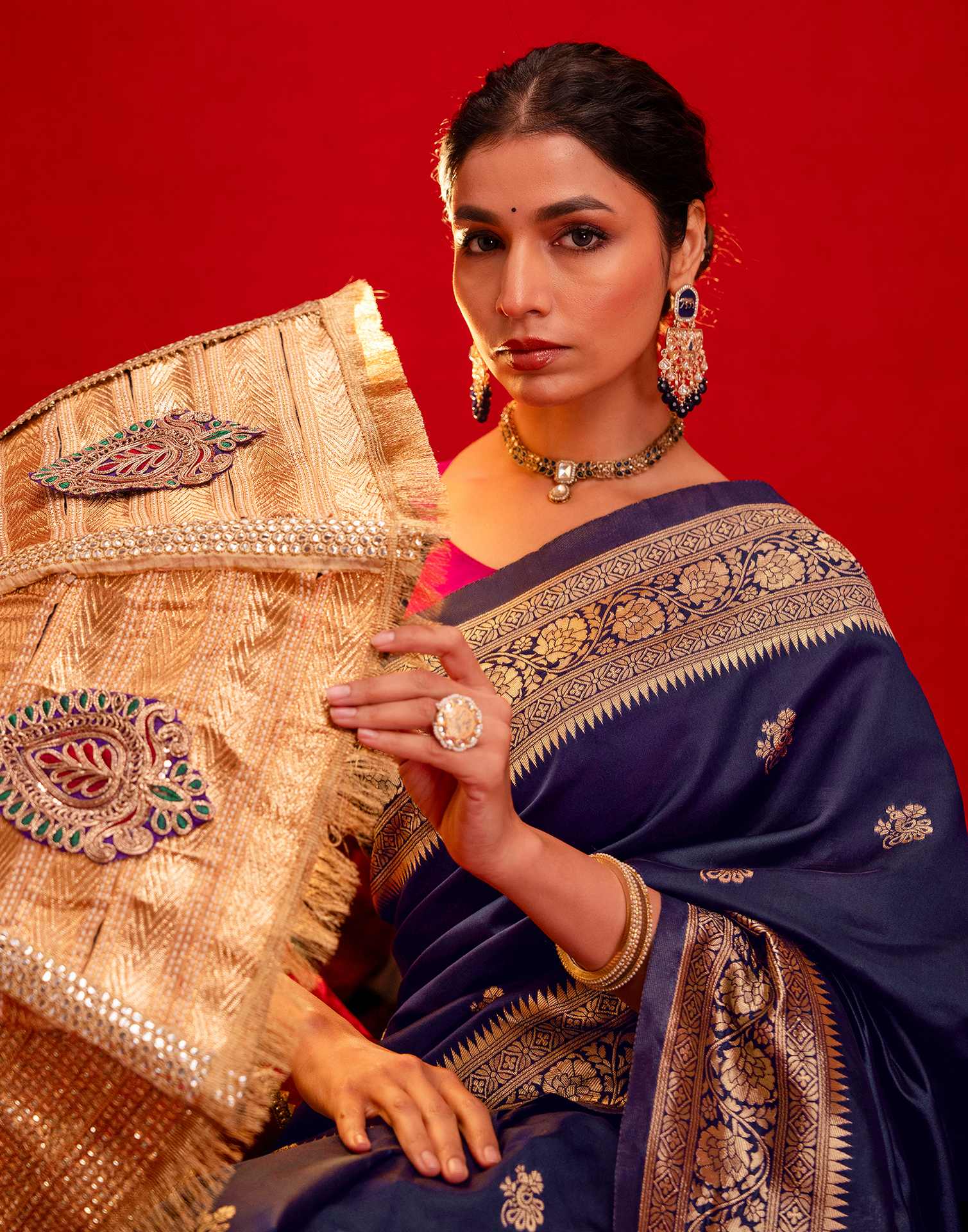 Navy Blue Silk Woven Paithani Saree