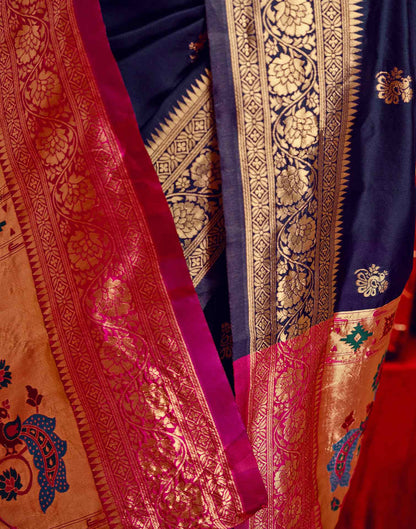 Navy Blue Silk Woven Paithani Saree