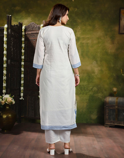 White Pure Cotton Woven Straight Kurta Set With Dupatta