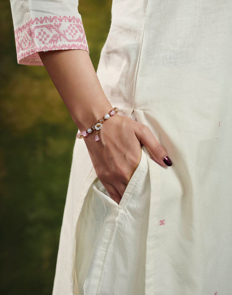 White Pure Cotton Woven Straight Kurta Set With Dupatta