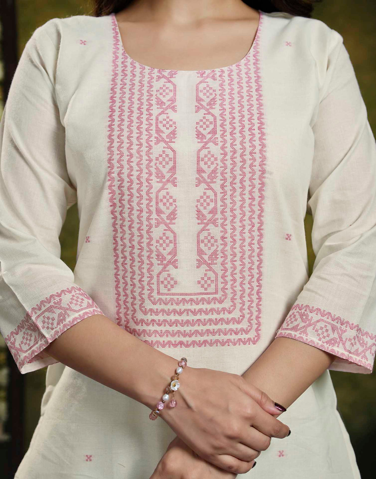 White Pure Cotton Woven Straight Kurta Set With Dupatta