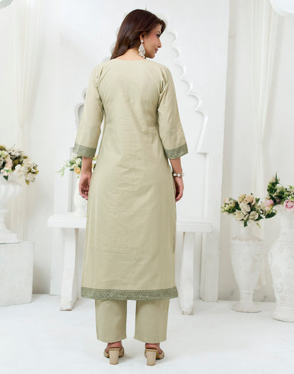 Beige Pure Cotton Woven Straight Kurta Set With Dupatta