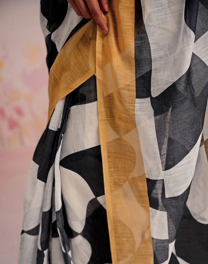 Ready To Wear White Linen Printed Saree