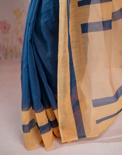 Ready To Wear Blue Linen Printed Saree