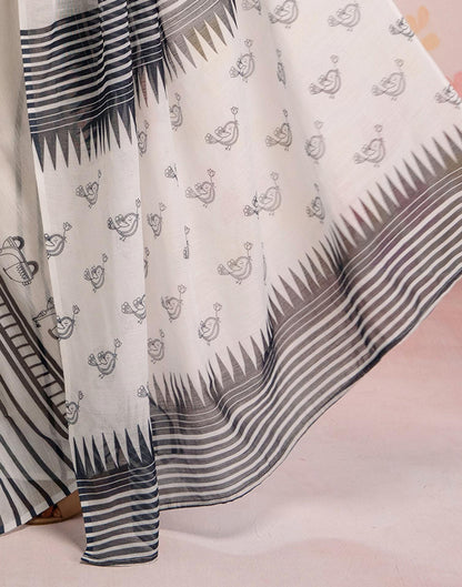 Ready To Wear White Linen Printed Saree