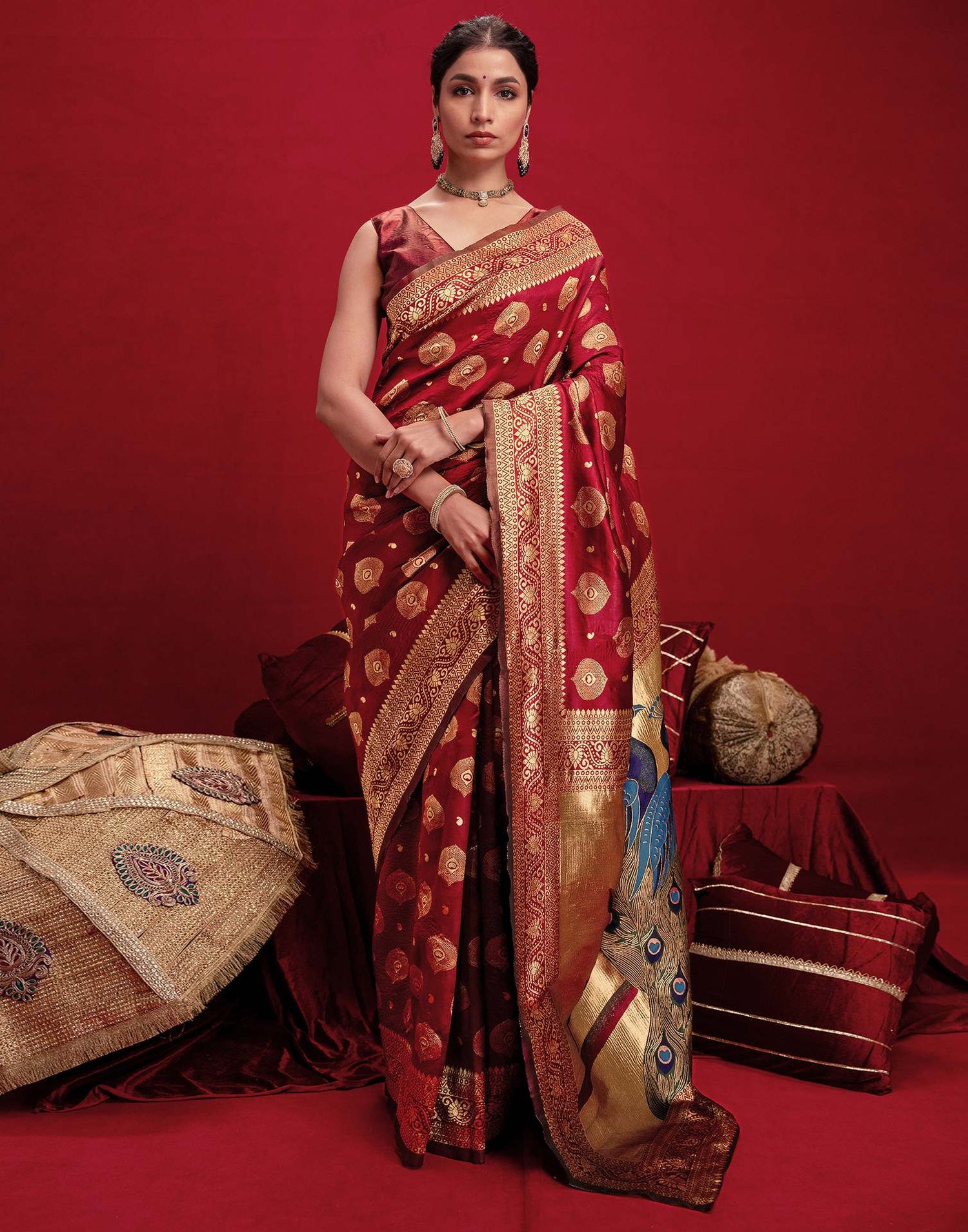Red Silk Woven Banarasi Saree