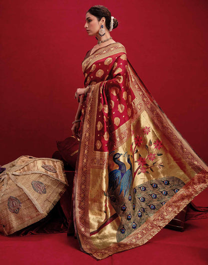 Red Silk Woven Banarasi Saree