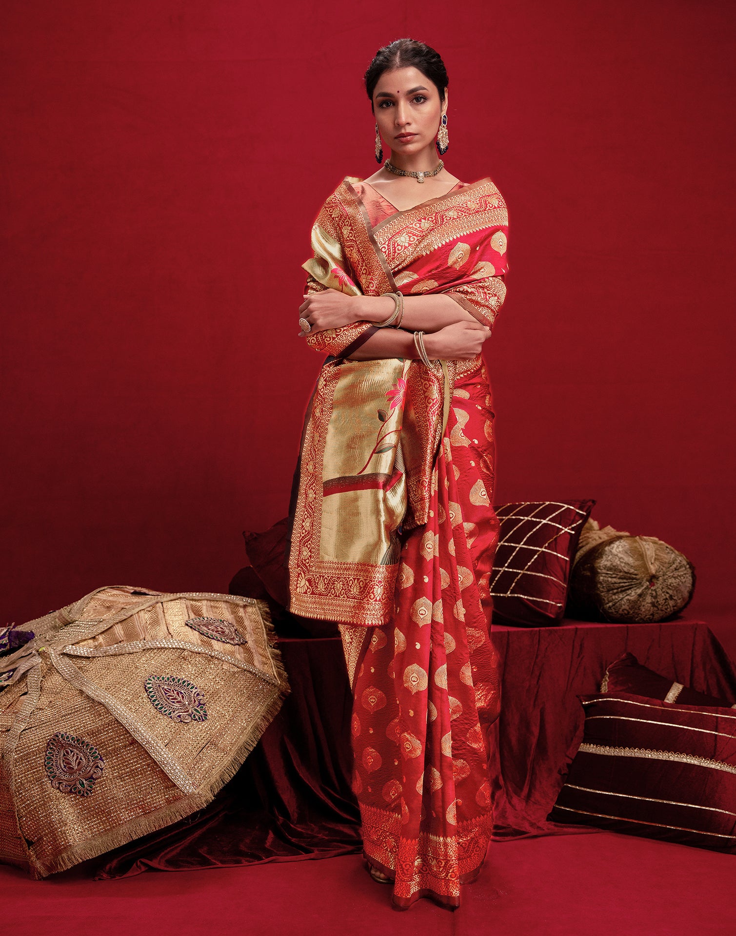 Red Silk Woven Banarasi Saree