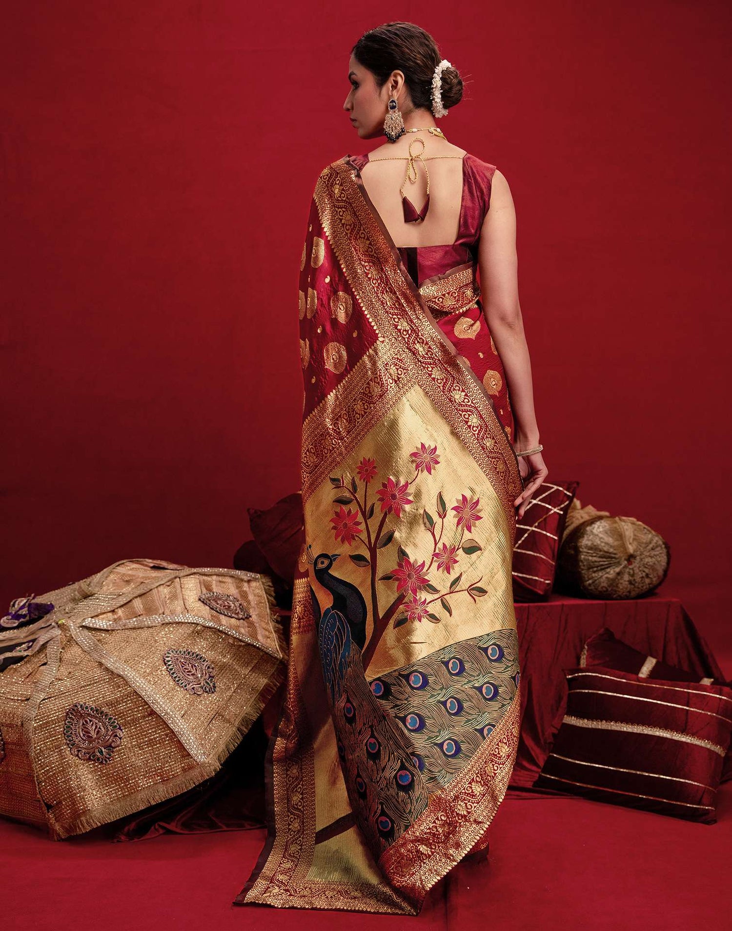 Red Silk Woven Banarasi Saree