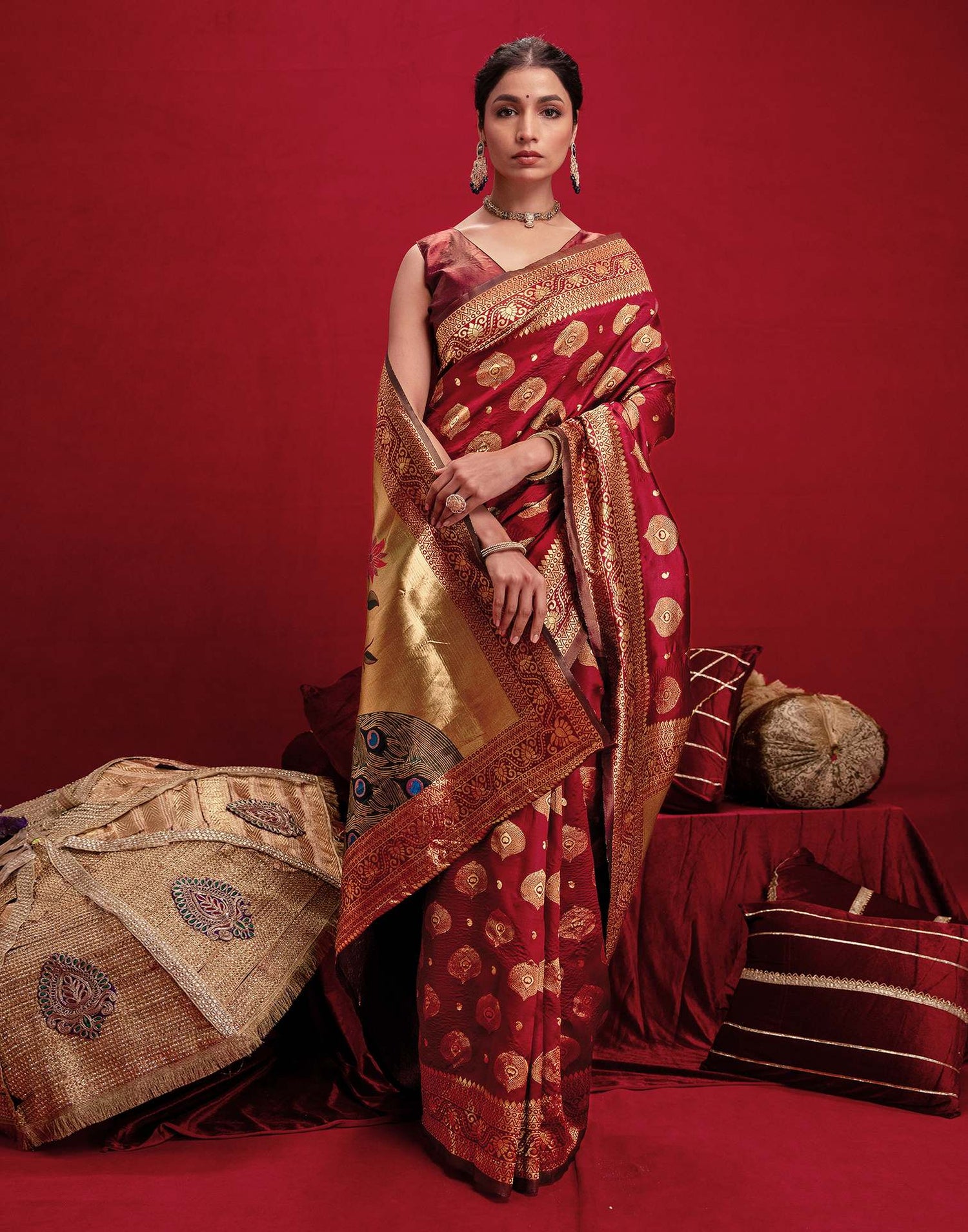 Red Silk Woven Banarasi Saree