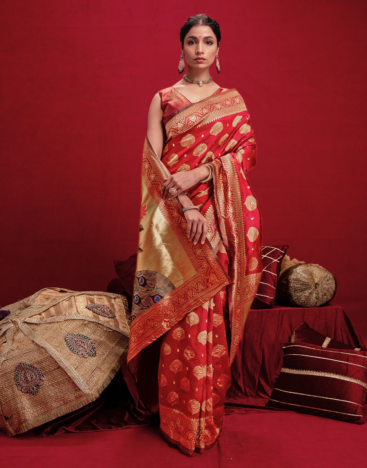 Red Silk Woven Banarasi Saree