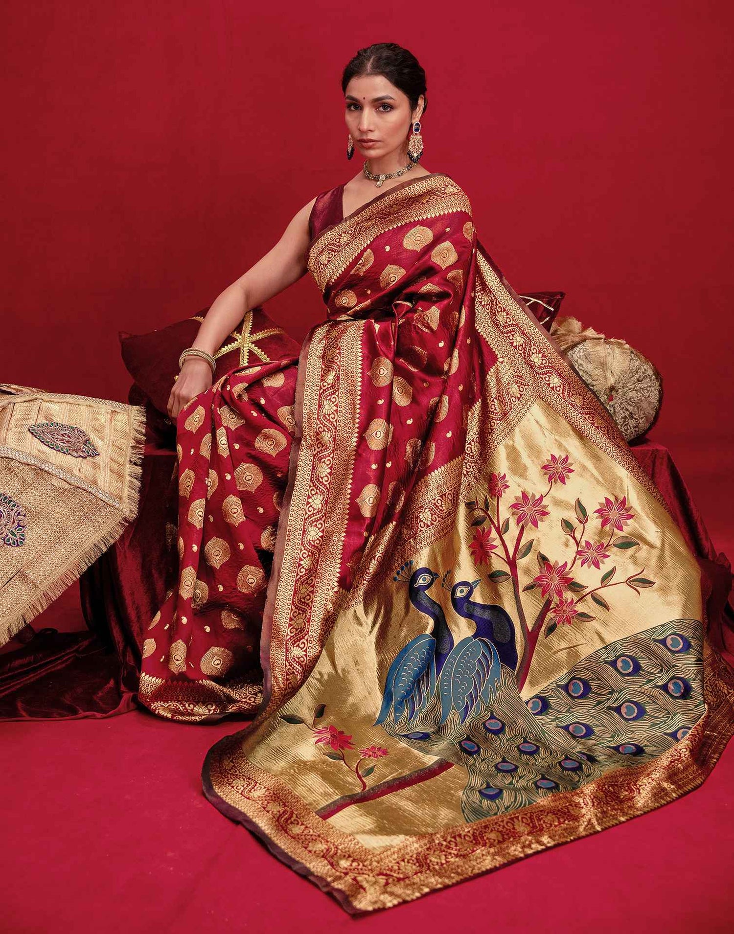 Red Silk Woven Banarasi Saree