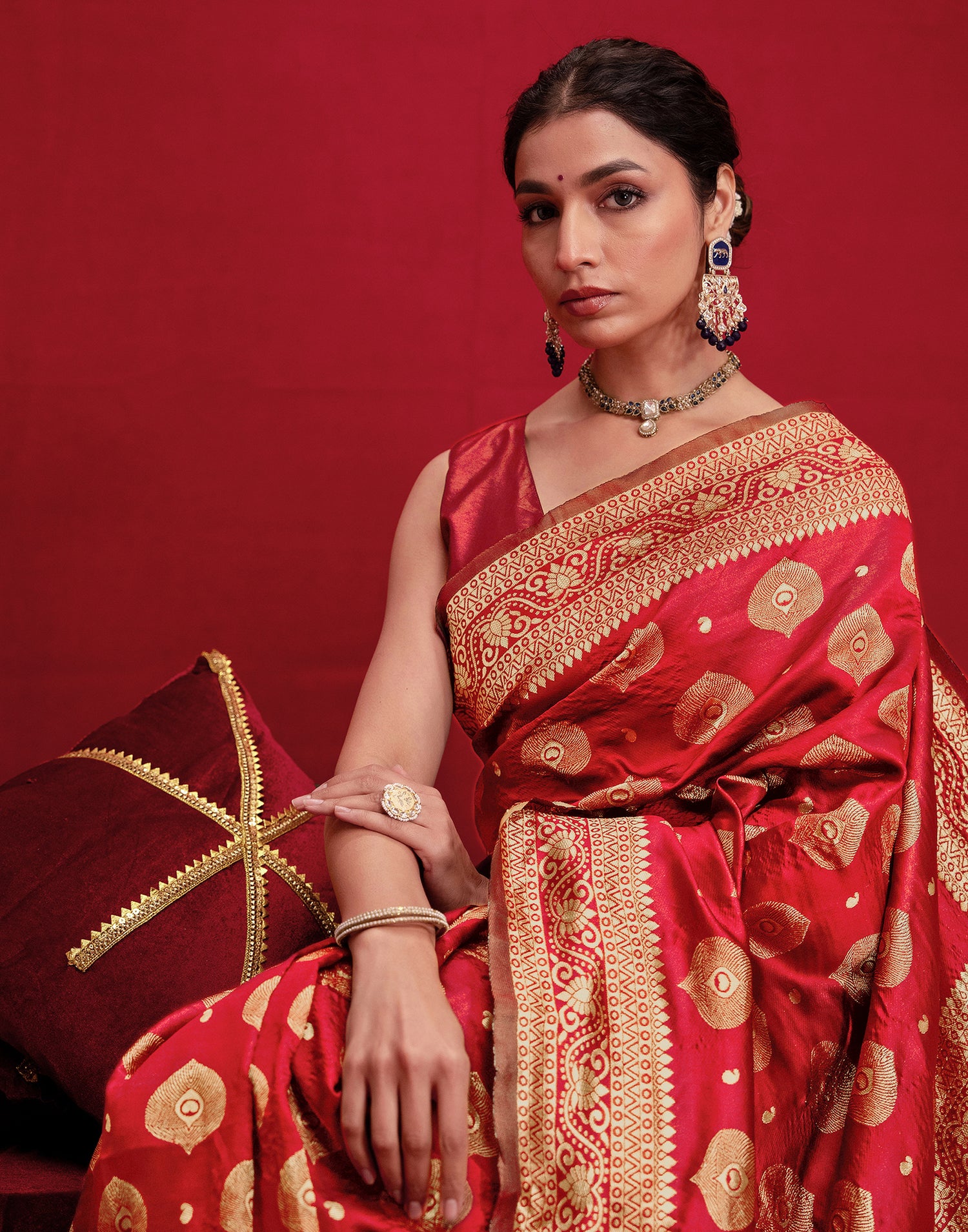 Red Silk Woven Banarasi Saree