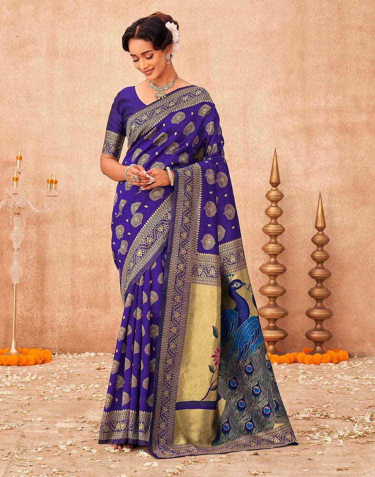Purple Silk Woven Banarasi Saree