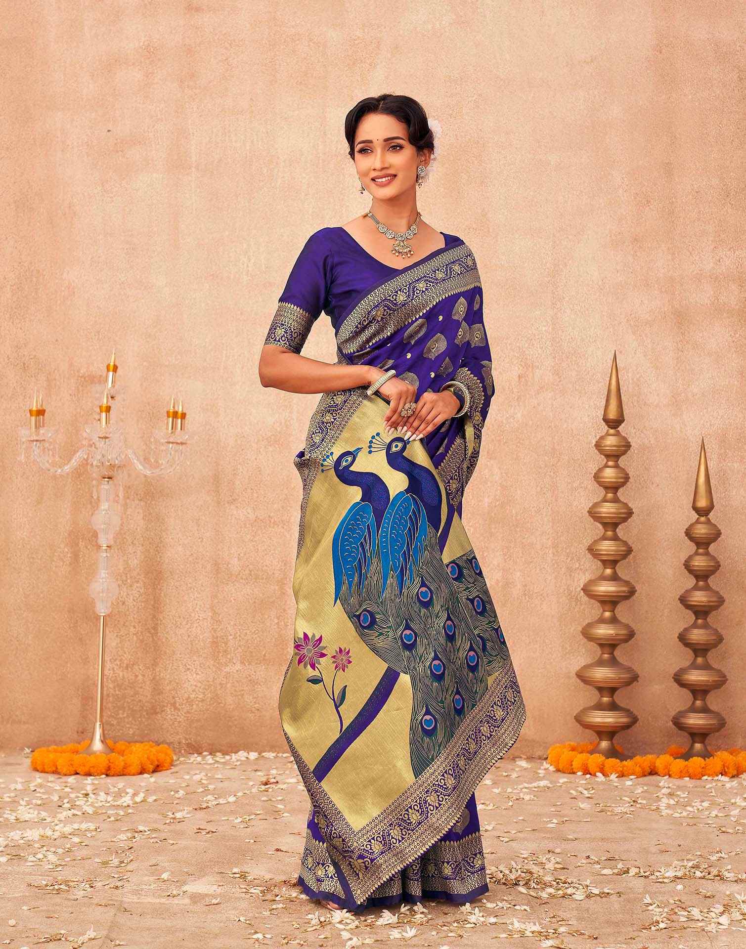 Purple Silk Woven Banarasi Saree
