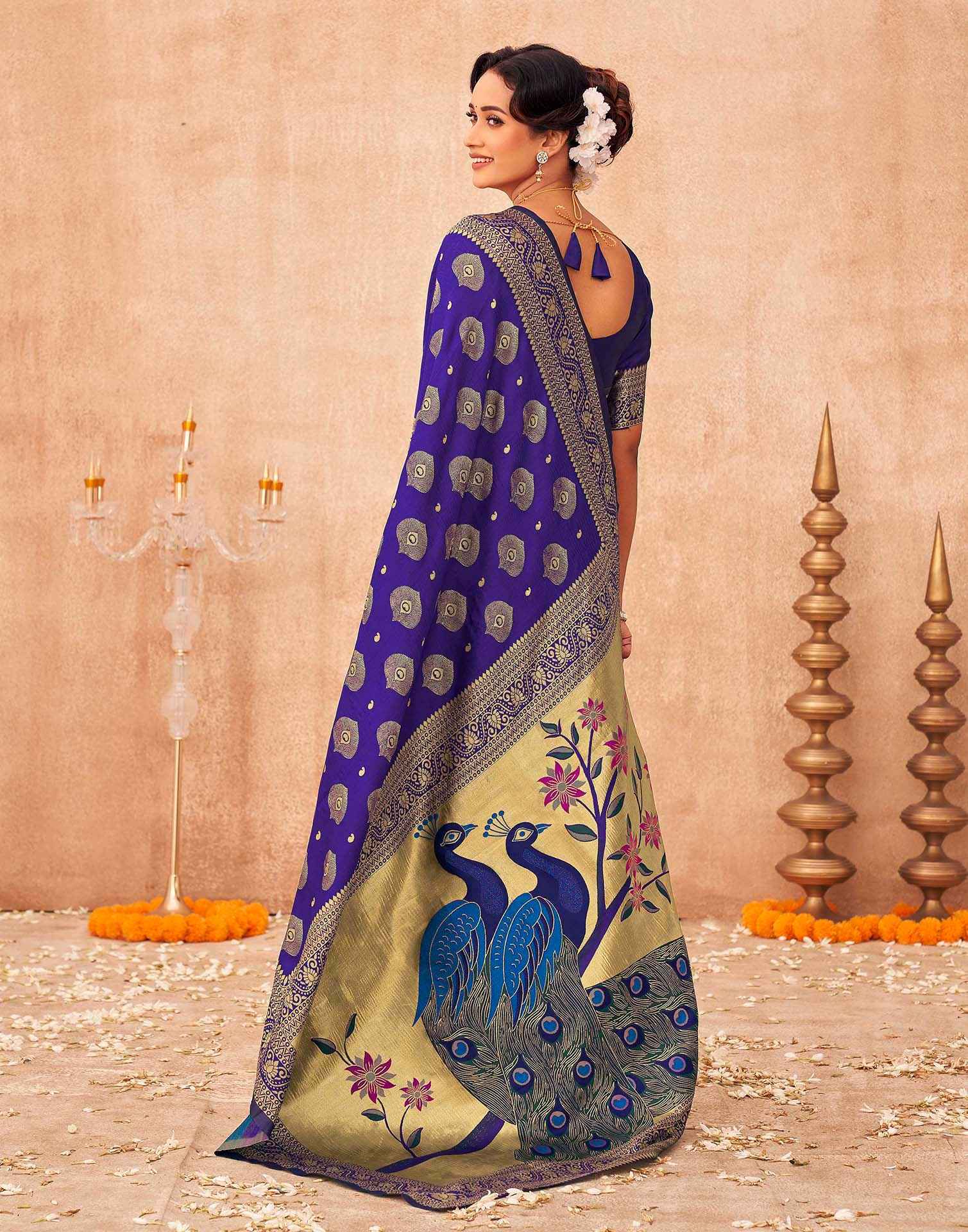 Purple Silk Woven Banarasi Saree