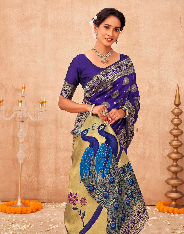 Purple Silk Woven Banarasi Saree