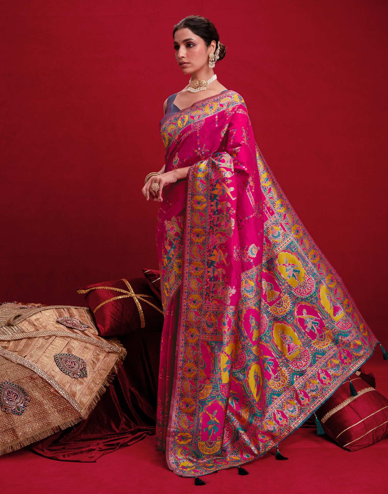 Rani Pink Silk Woven Paithani Saree