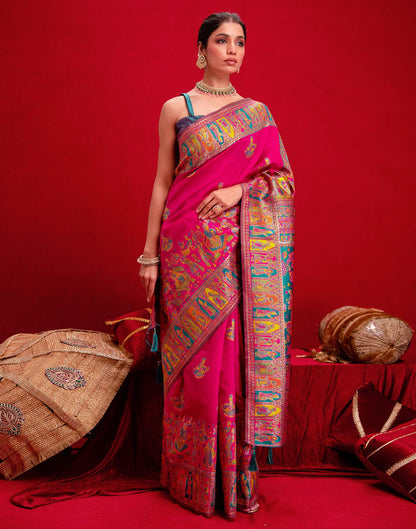 Rani Pink Silk Woven Paithani Saree