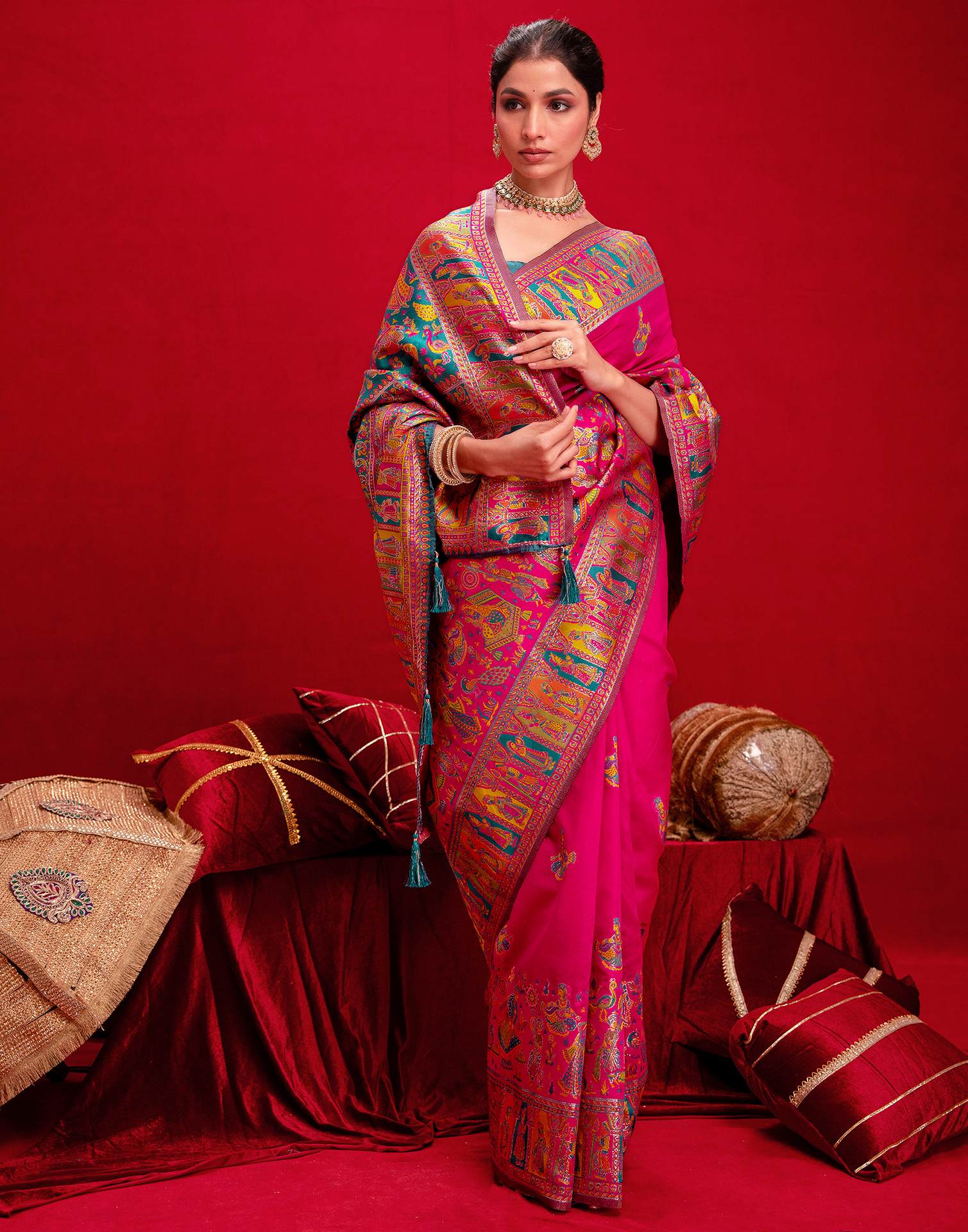 Rani Pink Silk Woven Paithani Saree