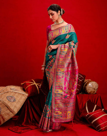 Teal Green Silk Woven Paithani Saree