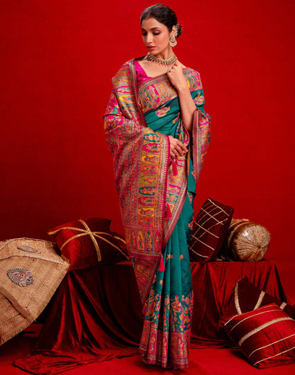Teal Green Silk Woven Paithani Saree