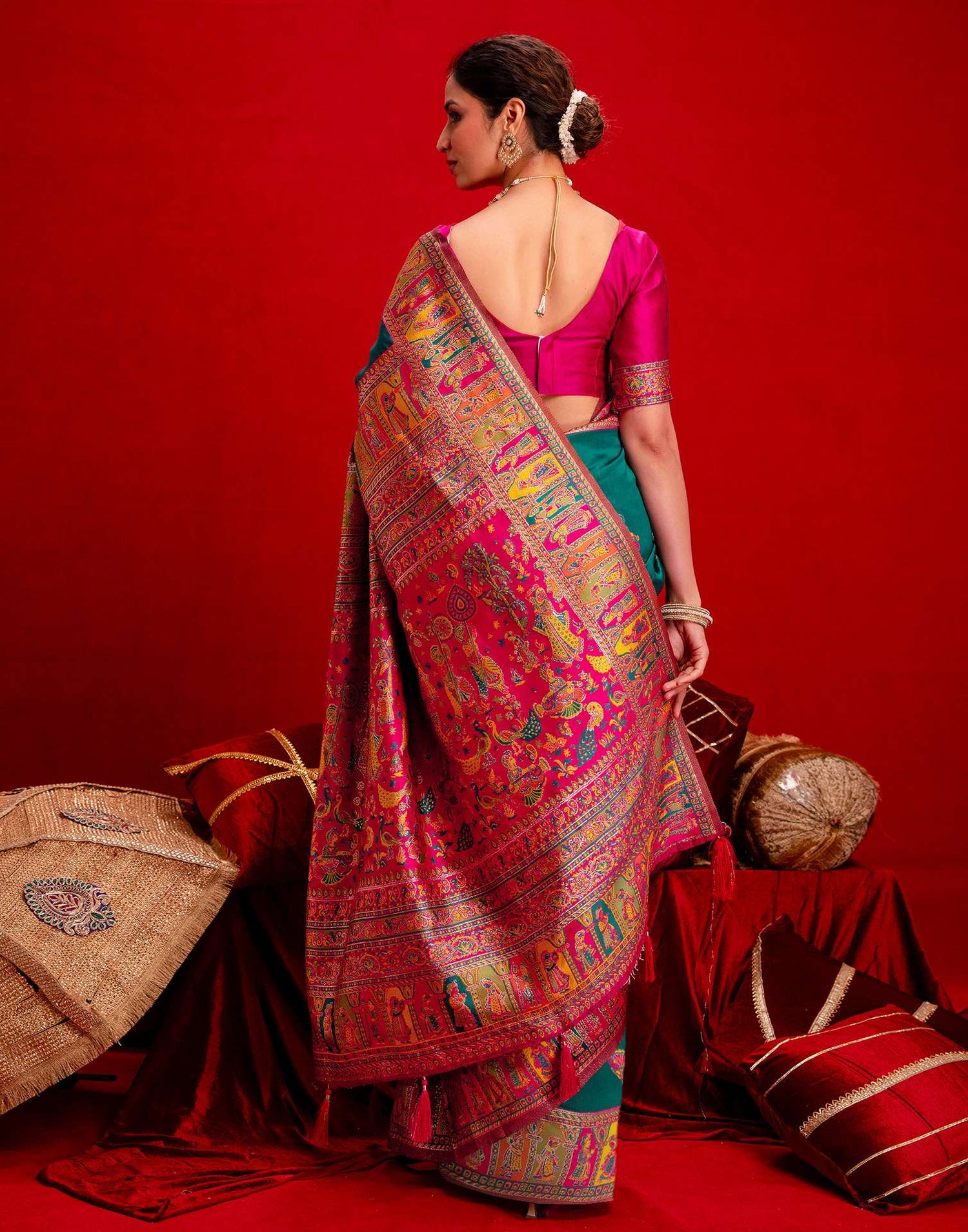 Teal Green Silk Woven Paithani Saree