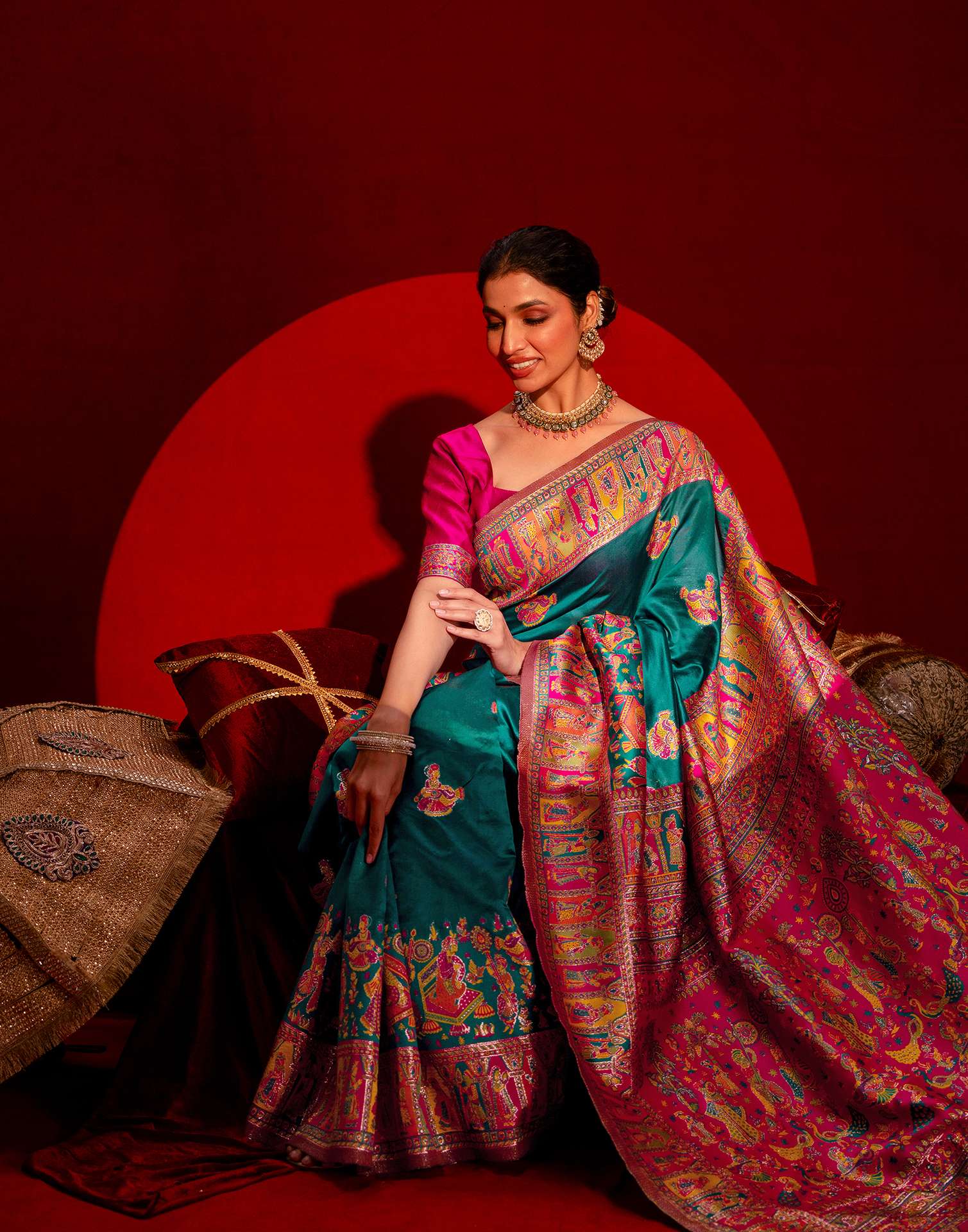 Teal Green Silk Woven Paithani Saree